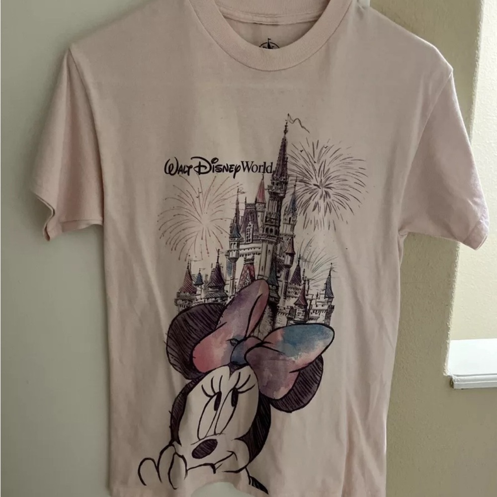 Disney Parks Girls Large T-Shirt Minnie Mouse & Cinderella’s Castle - Light Pink